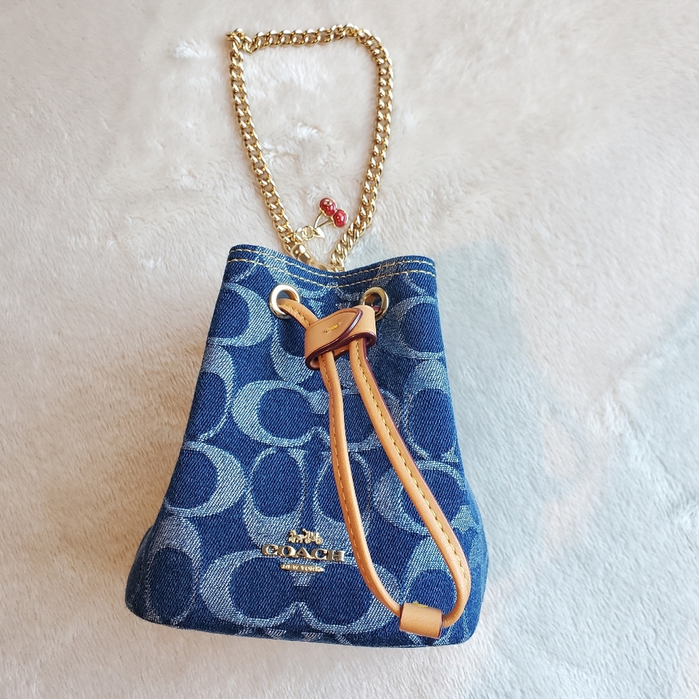 Coach Drawstring Wristlet In Signature Denim